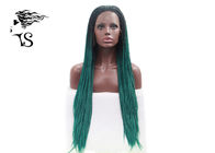 Green Color Fashion Synthetic Braided Lace Front Wigs For Black Women Extra Long